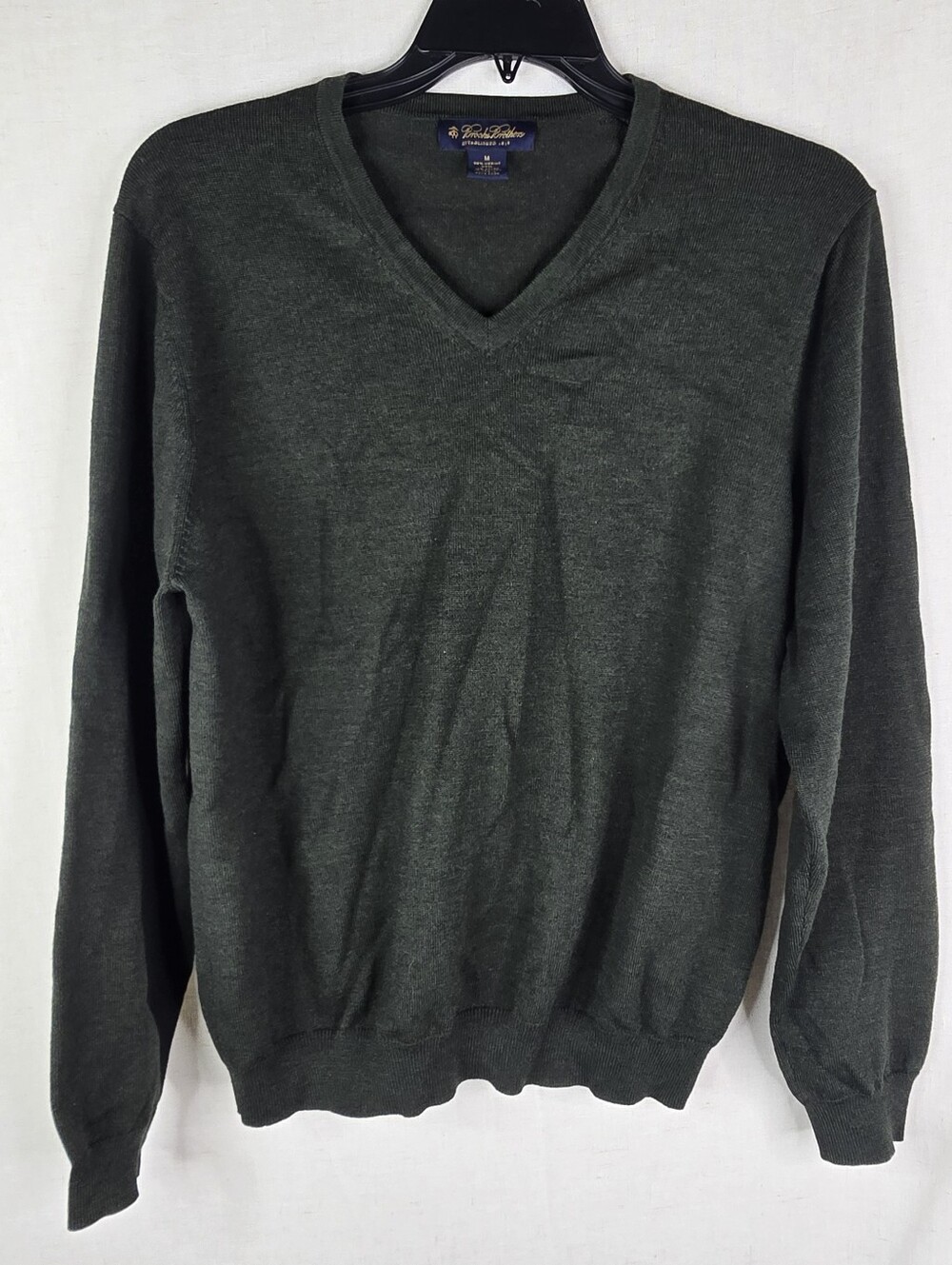 Brooks Brothers Mens Medium Merino Wool Blend Vneck Hong Kong Green Sweater